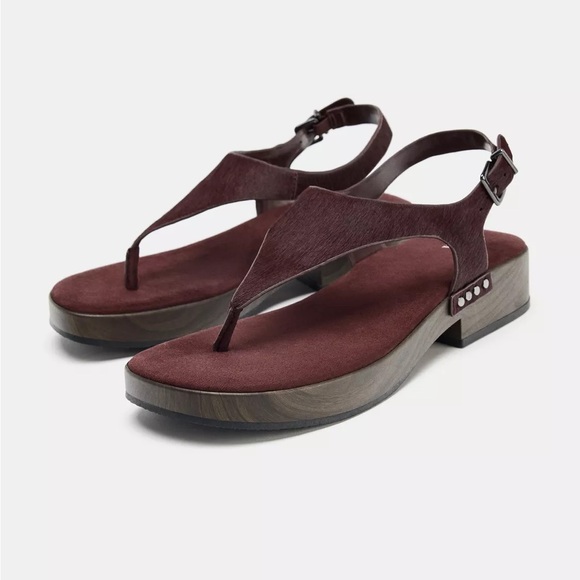 NEW Zara Studded Leather Sandals in Burgundy Red - US 10 - Picture 6 of 6